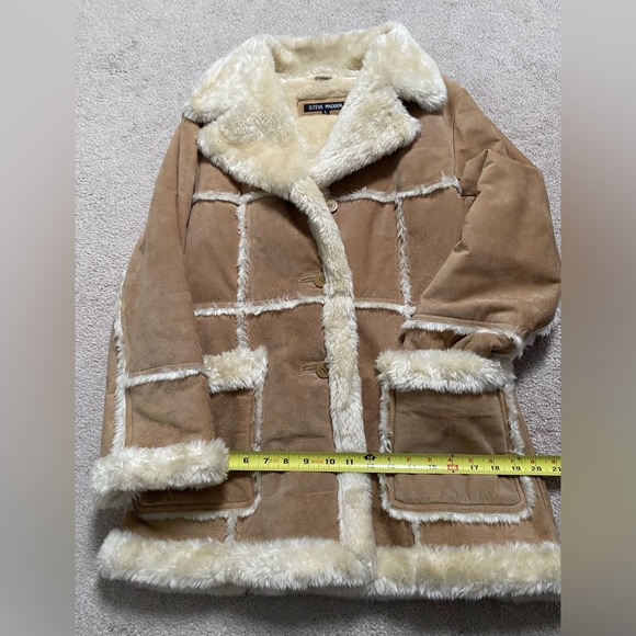 Steve Madden Tan/Beige Suede Leather w/Faux Fur Full Length Coat - Picture 7 of 10